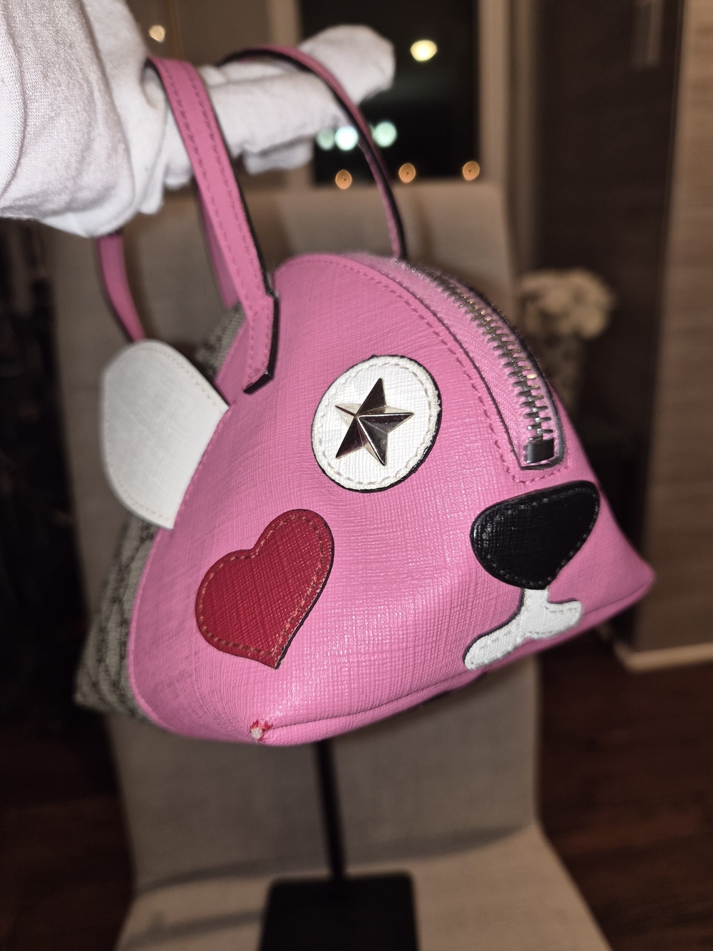 Gucci Kids GG Supreme Zoo Line Pink Leather Rabbit Face Pyramid Top Handle Bag - Picture 6 of 16